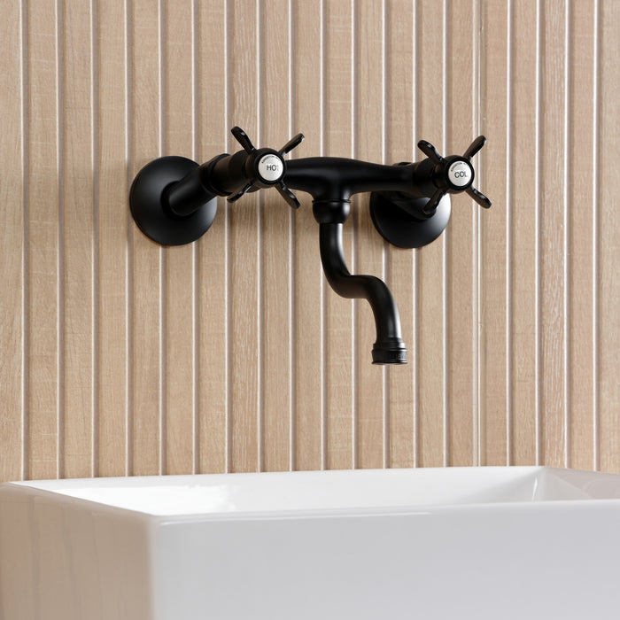 Kingston Heirloom KS2110BEX - Essex Double-Handle 2-Hole Wall Mount Bathroom Faucet, Matte Black