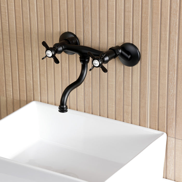 Kingston Heirloom KS2110BEX - Essex Double-Handle 2-Hole Wall Mount Bathroom Faucet, Matte Black