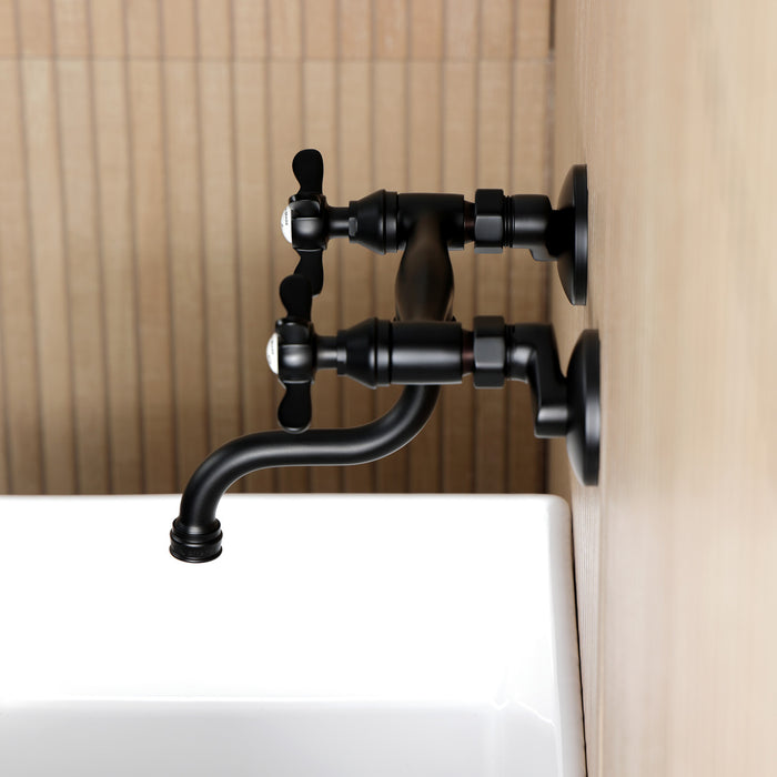 Kingston Heirloom KS2110BEX - Essex Double-Handle 2-Hole Wall Mount Bathroom Faucet, Matte Black