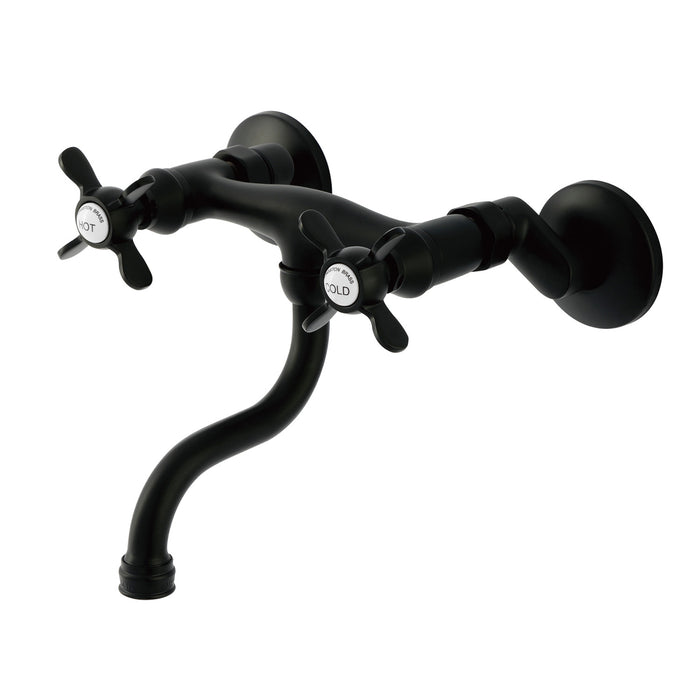 Kingston Heirloom KS2110BEX - Essex Double-Handle 2-Hole Wall Mount Bathroom Faucet, Matte Black