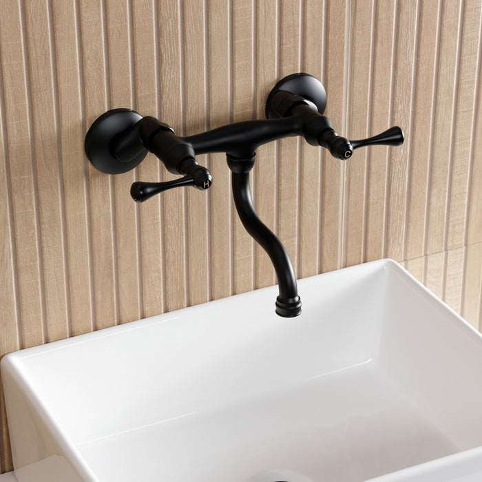 Kingston Tulare KS2110BL - Kingston Double-Handle 2-Hole Wall Mount Bathroom Faucet, Matte Black