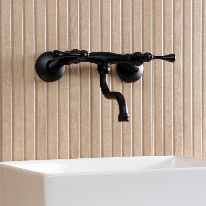 Kingston Tulare KS2110BL - Kingston Double-Handle 2-Hole Wall Mount Bathroom Faucet, Matte Black