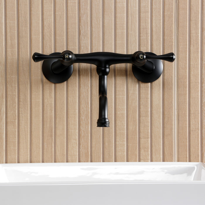 Kingston Tulare KS2110BL - Kingston Double-Handle 2-Hole Wall Mount Bathroom Faucet, Matte Black