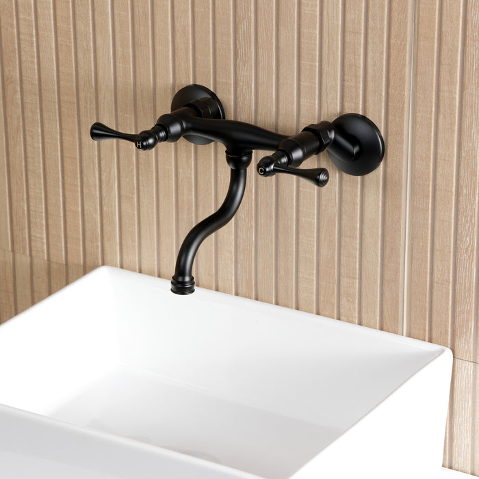 Kingston Tulare KS2110BL - Kingston Double-Handle 2-Hole Wall Mount Bathroom Faucet, Matte Black