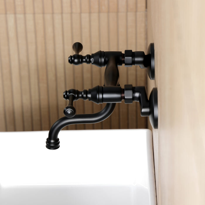 Kingston Tulare KS2110BL - Kingston Double-Handle 2-Hole Wall Mount Bathroom Faucet, Matte Black