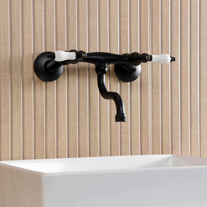 Kingston Heirloom KS2110PL - Kingston Double-Handle 2-Hole Wall Mount Bathroom Faucet, Matte Black