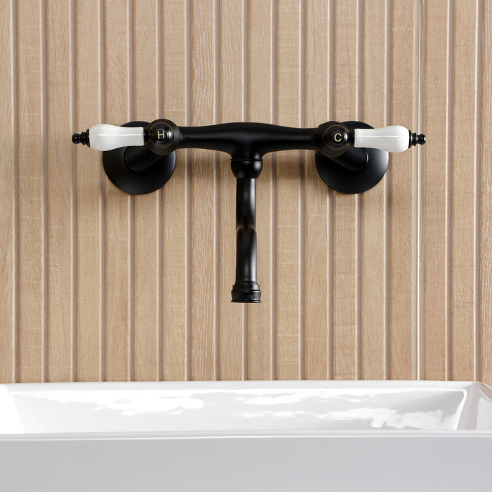 Kingston Heirloom KS2110PL - Kingston Double-Handle 2-Hole Wall Mount Bathroom Faucet, Matte Black