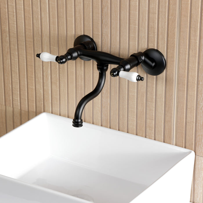 Kingston Heirloom KS2110PL - Kingston Double-Handle 2-Hole Wall Mount Bathroom Faucet, Matte Black