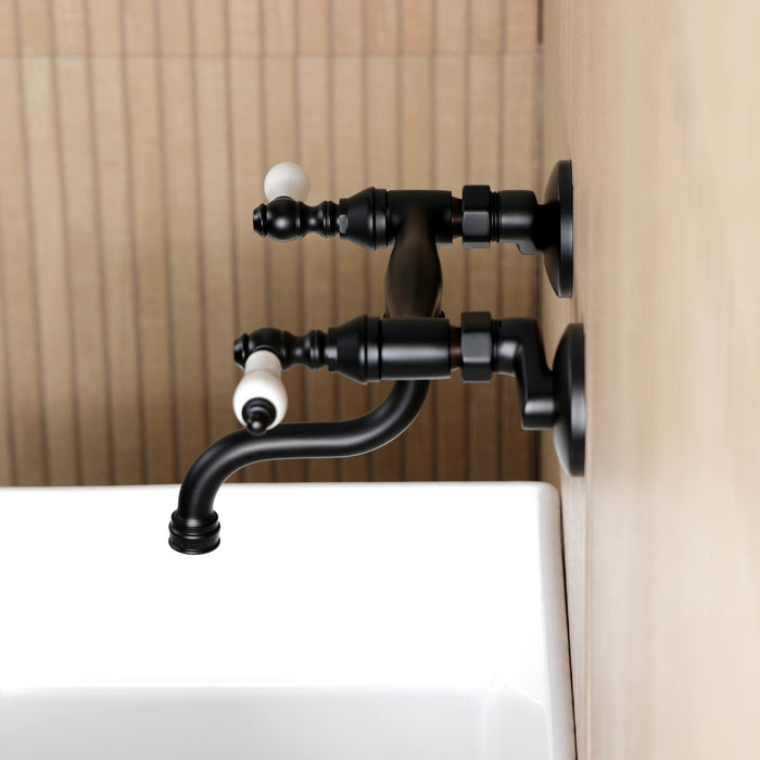 Kingston Heirloom KS2110PL - Kingston Double-Handle 2-Hole Wall Mount Bathroom Faucet, Matte Black