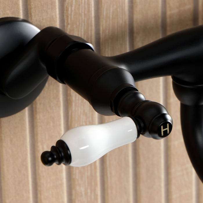 Kingston Heirloom KS2110PL - Kingston Double-Handle 2-Hole Wall Mount Bathroom Faucet, Matte Black