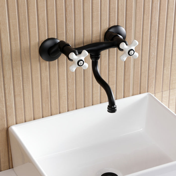 Kingston Heirloom KS2110PX - Kingston Double-Handle 2-Hole Wall Mount Bathroom Faucet, Matte Black