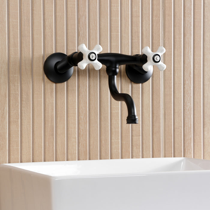 Kingston Heirloom KS2110PX - Kingston Double-Handle 2-Hole Wall Mount Bathroom Faucet, Matte Black