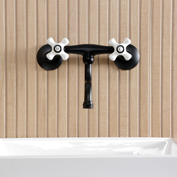 Kingston Heirloom KS2110PX - Kingston Double-Handle 2-Hole Wall Mount Bathroom Faucet, Matte Black