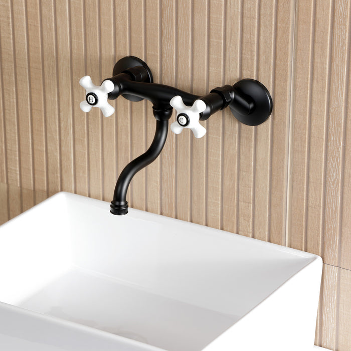 Kingston Heirloom KS2110PX - Kingston Double-Handle 2-Hole Wall Mount Bathroom Faucet, Matte Black