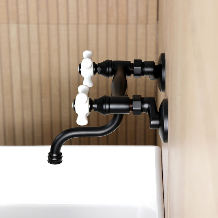 Kingston Heirloom KS2110PX - Kingston Double-Handle 2-Hole Wall Mount Bathroom Faucet, Matte Black