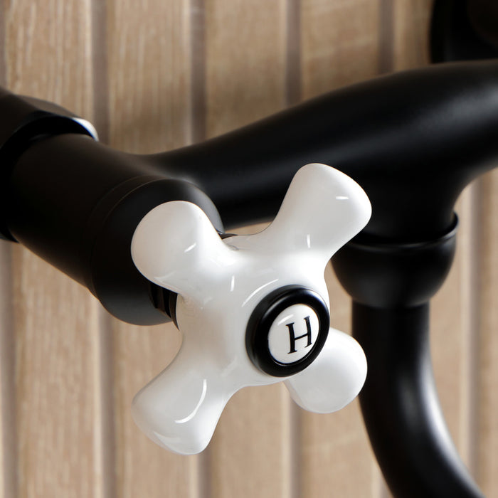 Kingston Heirloom KS2110PX - Kingston Double-Handle 2-Hole Wall Mount Bathroom Faucet, Matte Black