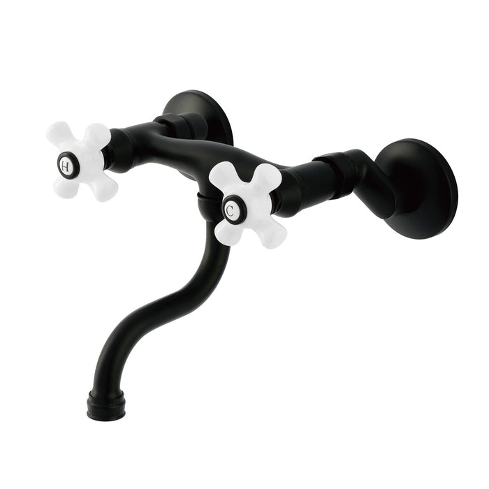 Kingston Heirloom KS2110PX - Kingston Double-Handle 2-Hole Wall Mount Bathroom Faucet, Matte Black