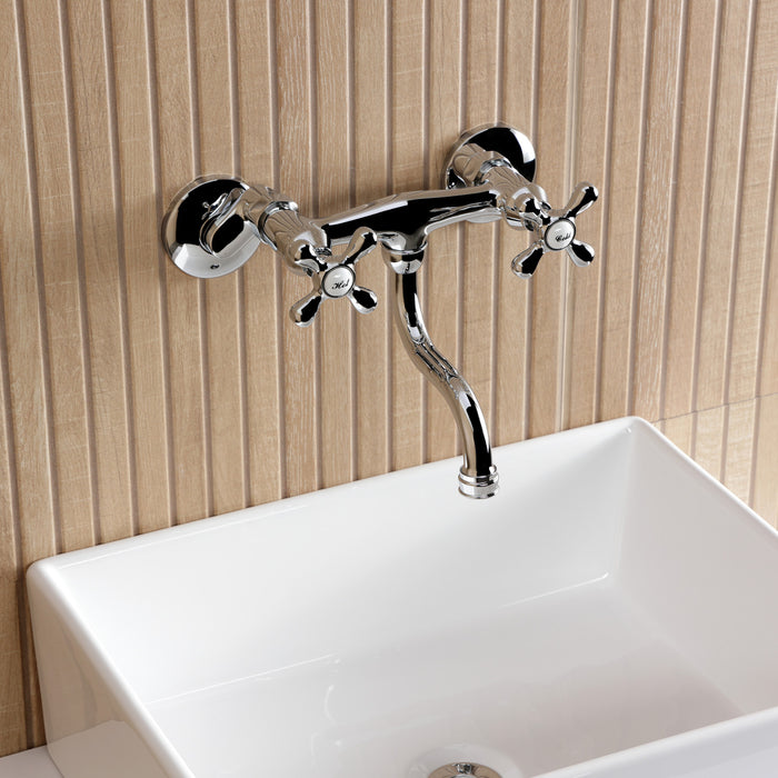 Kingston Heirloom KS2111AX - Kingston Double-Handle 2-Hole Wall Mount Bathroom Faucet, Polished Chrome