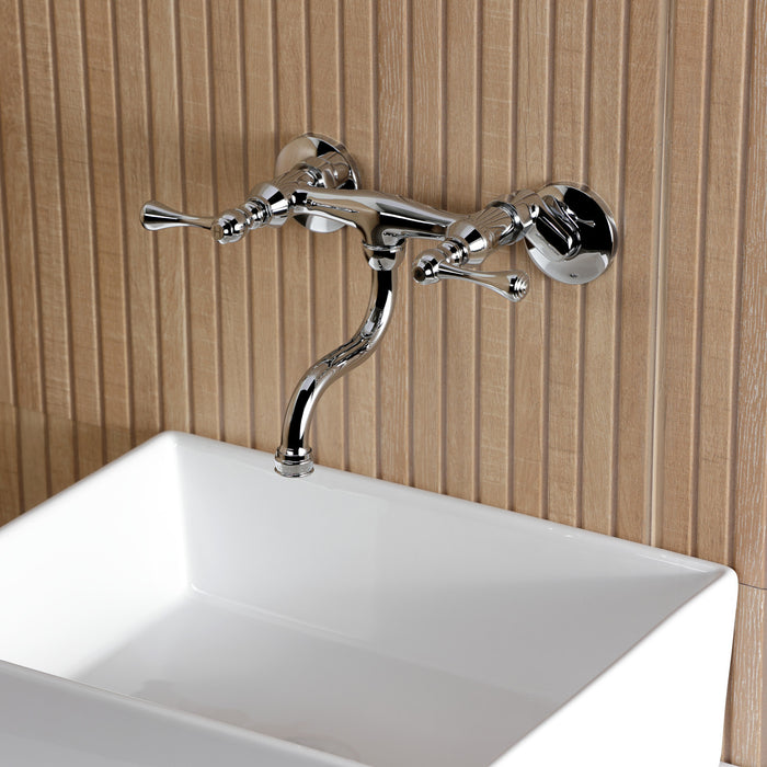 Kingston Tulare KS2111BL - Kingston Double-Handle 2-Hole Wall Mount Bathroom Faucet, Polished Chrome
