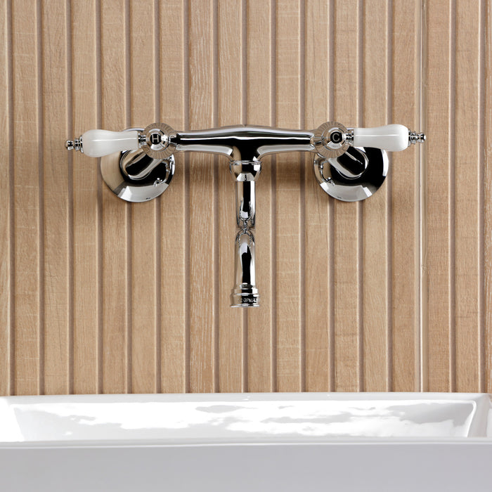 Kingston Heirloom KS2111PL - Kingston Double-Handle 2-Hole Wall Mount Bathroom Faucet, Polished Chrome