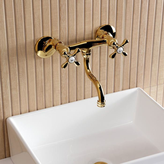 Kingston Heirloom KS2112AX - Kingston Double-Handle 2-Hole Wall Mount Bathroom Faucet, Polished Brass