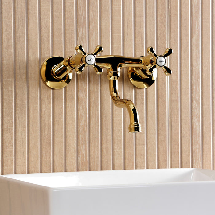 Kingston Heirloom KS2112AX - Kingston Double-Handle 2-Hole Wall Mount Bathroom Faucet, Polished Brass