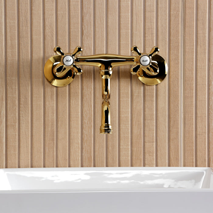 Kingston Heirloom KS2112AX - Kingston Double-Handle 2-Hole Wall Mount Bathroom Faucet, Polished Brass