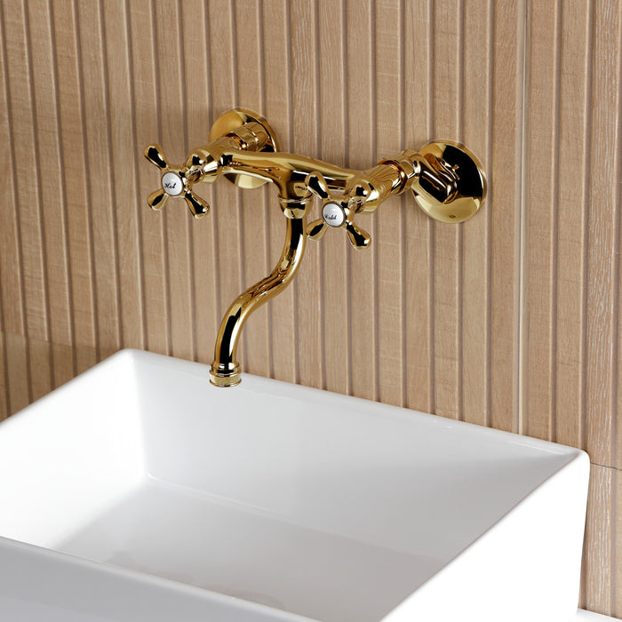 Kingston Heirloom KS2112AX - Kingston Double-Handle 2-Hole Wall Mount Bathroom Faucet, Polished Brass