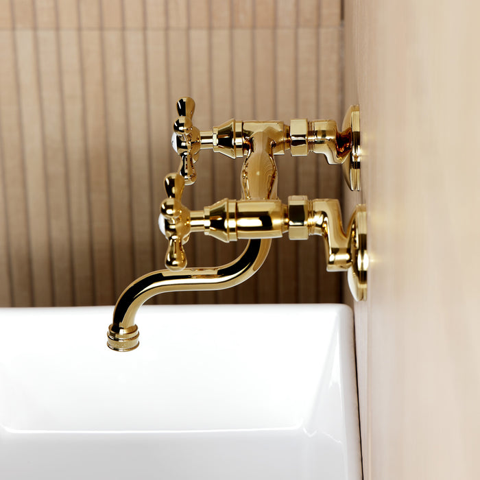 Kingston Heirloom KS2112AX - Kingston Double-Handle 2-Hole Wall Mount Bathroom Faucet, Polished Brass