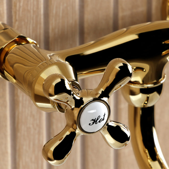 Kingston Heirloom KS2112AX - Kingston Double-Handle 2-Hole Wall Mount Bathroom Faucet, Polished Brass
