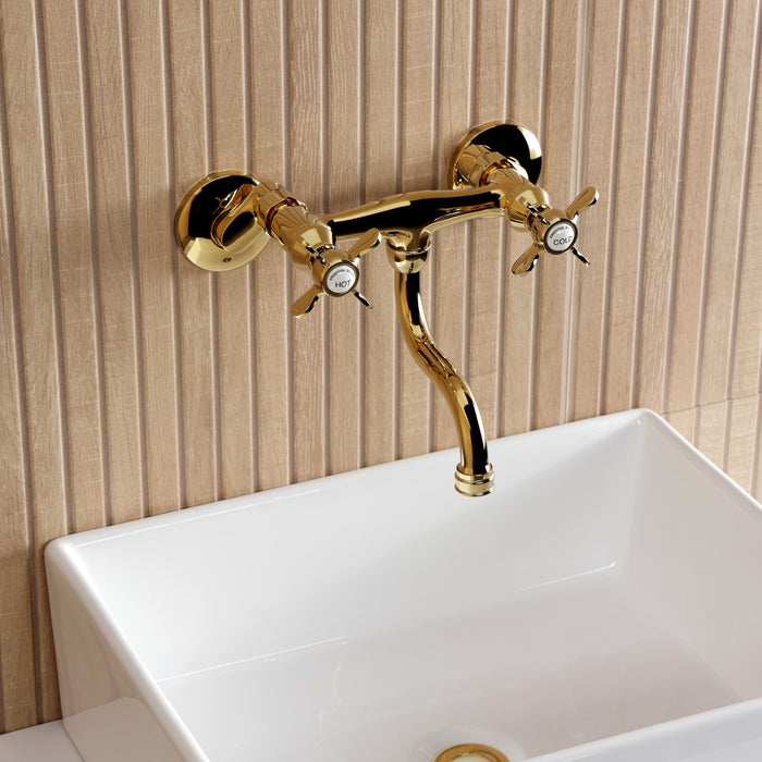 Essex KS2112BEX Double-Handle 2-Hole Wall Mount Bathroom Faucet, Polished Brass