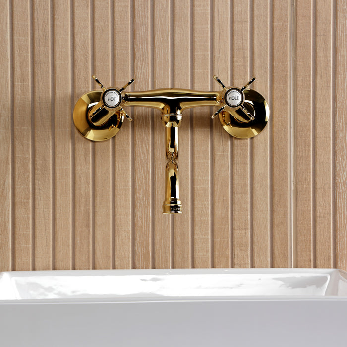 Essex KS2112BEX Double-Handle 2-Hole Wall Mount Bathroom Faucet, Polished Brass