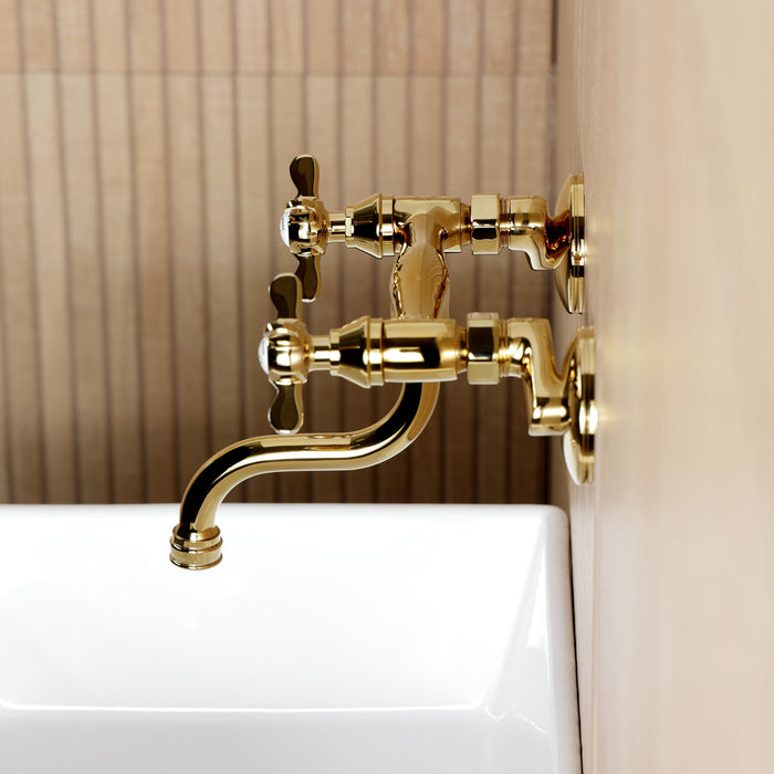 Essex KS2112BEX Double-Handle 2-Hole Wall Mount Bathroom Faucet, Polished Brass