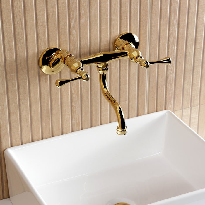 Kingston Tulare KS2112BL - Kingston Double-Handle 2-Hole Wall Mount Bathroom Faucet, Polished Brass