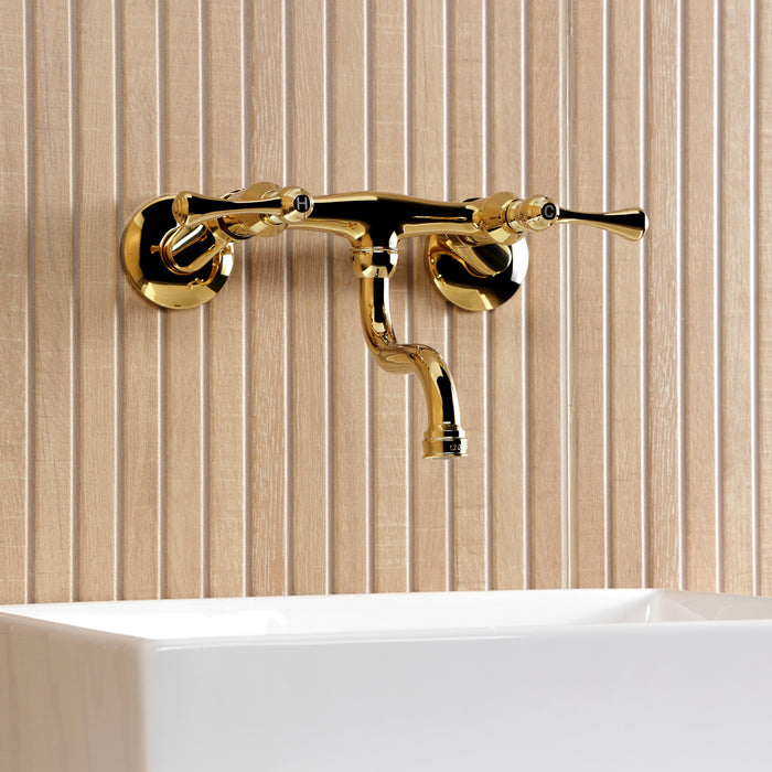 Kingston Tulare KS2112BL - Kingston Double-Handle 2-Hole Wall Mount Bathroom Faucet, Polished Brass