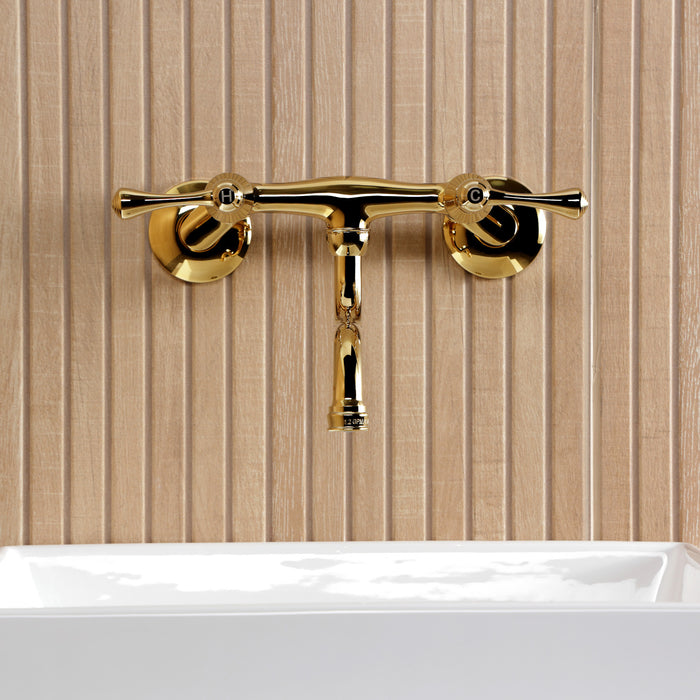Kingston Tulare KS2112BL - Kingston Double-Handle 2-Hole Wall Mount Bathroom Faucet, Polished Brass