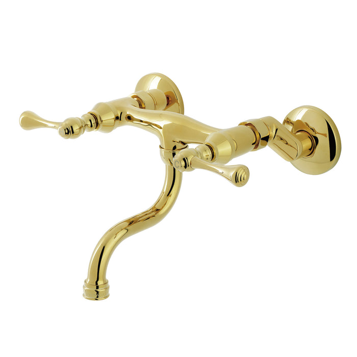 Kingston Tulare KS2112BL - Kingston Double-Handle 2-Hole Wall Mount Bathroom Faucet, Polished Brass