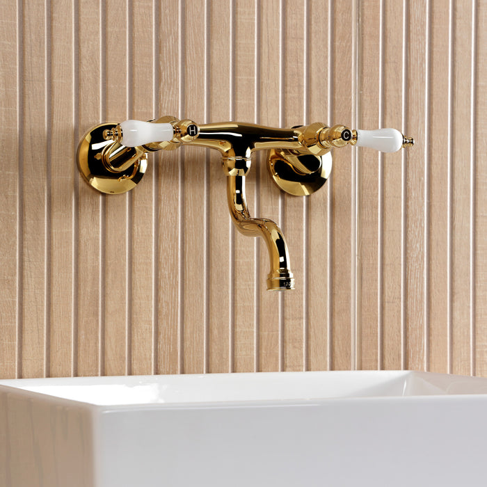 Kingston Heirloom KS2112PL - Kingston Double-Handle 2-Hole Wall Mount Bathroom Faucet, Polished Brass