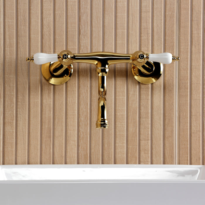 Kingston Heirloom KS2112PL - Kingston Double-Handle 2-Hole Wall Mount Bathroom Faucet, Polished Brass