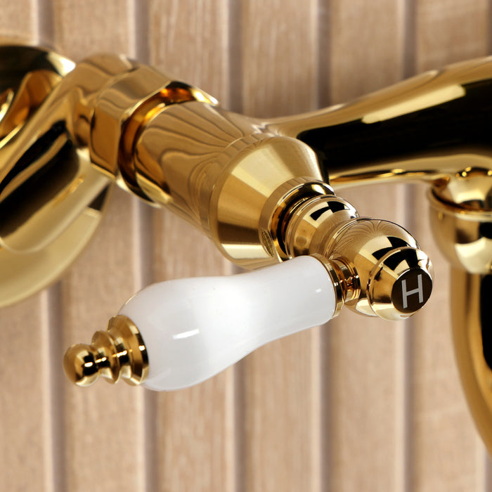 Kingston Heirloom KS2112PL - Kingston Double-Handle 2-Hole Wall Mount Bathroom Faucet, Polished Brass