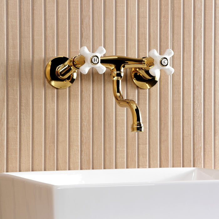 Kingston Heirloom KS2112PX - Kingston Double-Handle 2-Hole Wall Mount Bathroom Faucet, Polished Brass