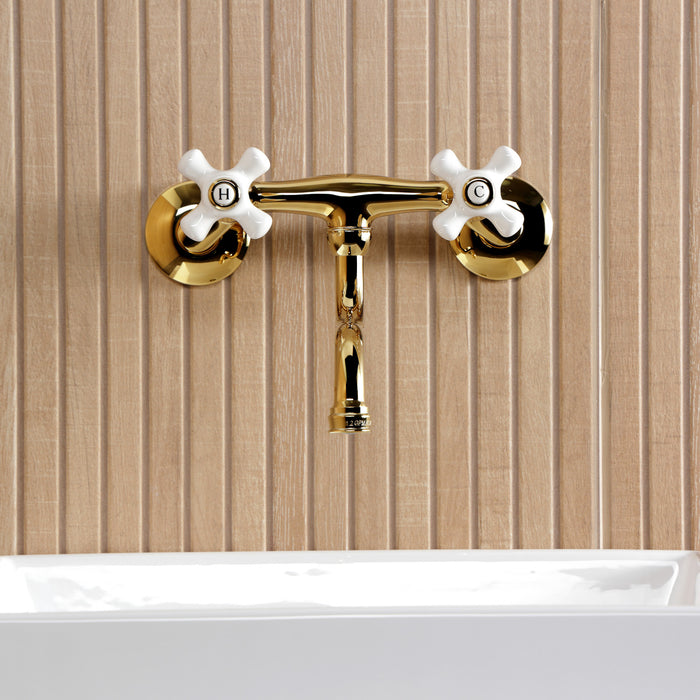Kingston Heirloom KS2112PX - Kingston Double-Handle 2-Hole Wall Mount Bathroom Faucet, Polished Brass