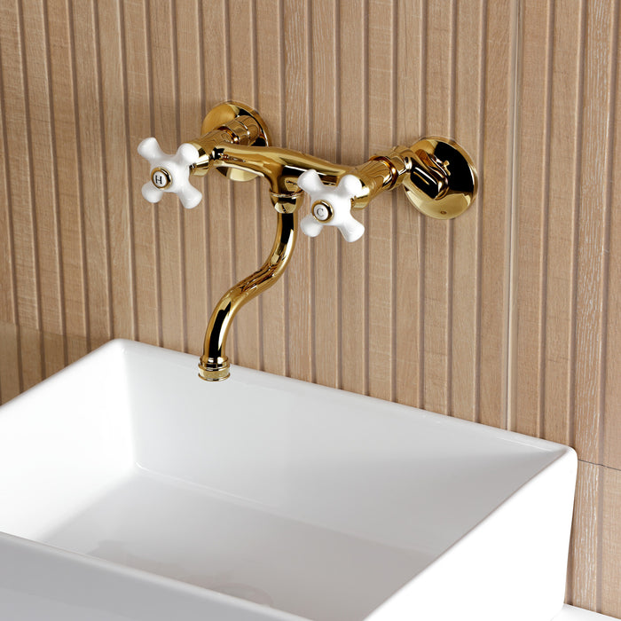 Kingston Heirloom KS2112PX - Kingston Double-Handle 2-Hole Wall Mount Bathroom Faucet, Polished Brass