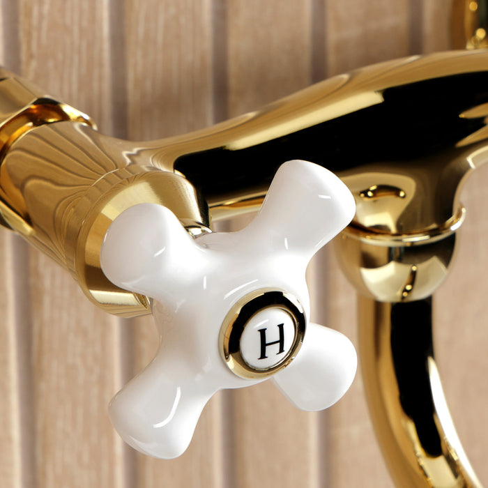 Kingston Heirloom KS2112PX - Kingston Double-Handle 2-Hole Wall Mount Bathroom Faucet, Polished Brass