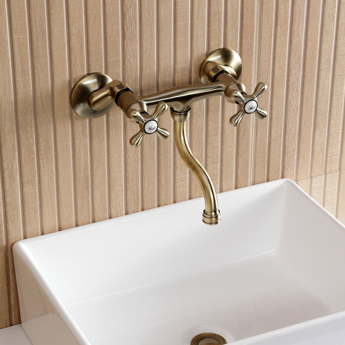 Kingston Heirloom KS2113AX - Kingston Double-Handle 2-Hole Wall Mount Bathroom Faucet, Antique Brass