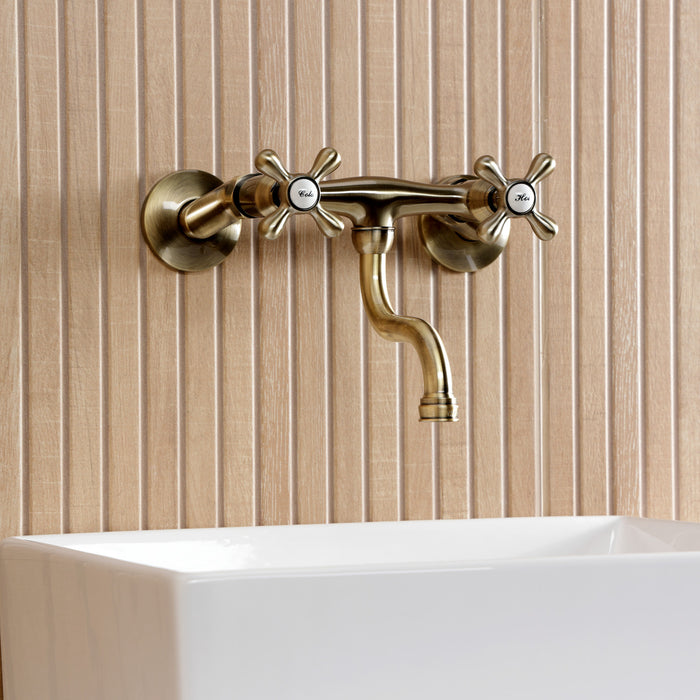 Kingston Heirloom KS2113AX - Kingston Double-Handle 2-Hole Wall Mount Bathroom Faucet, Antique Brass