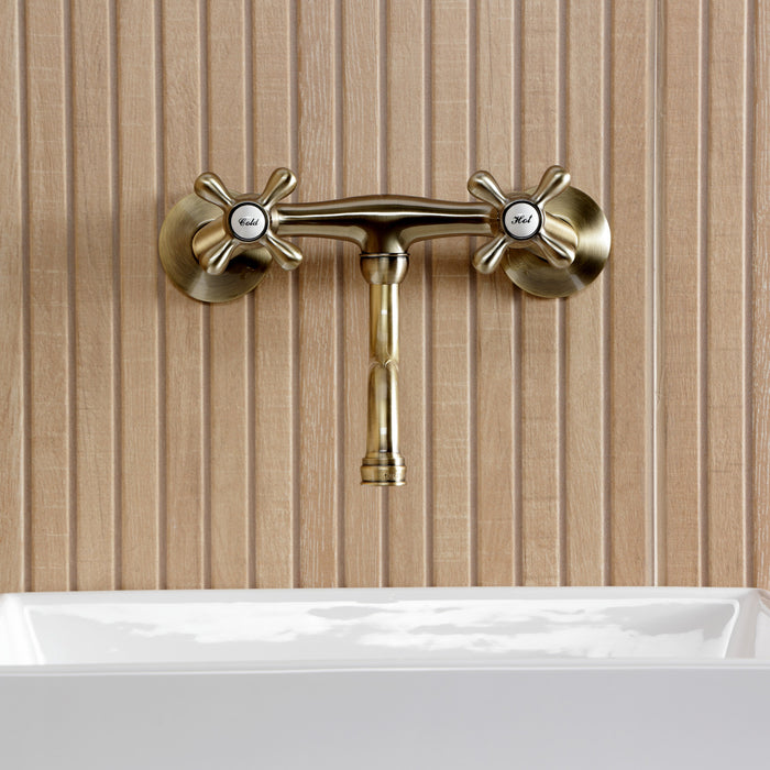 Kingston Heirloom KS2113AX - Kingston Double-Handle 2-Hole Wall Mount Bathroom Faucet, Antique Brass