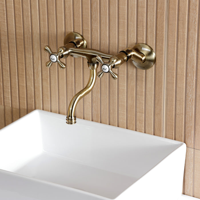 Kingston Heirloom KS2113AX - Kingston Double-Handle 2-Hole Wall Mount Bathroom Faucet, Antique Brass