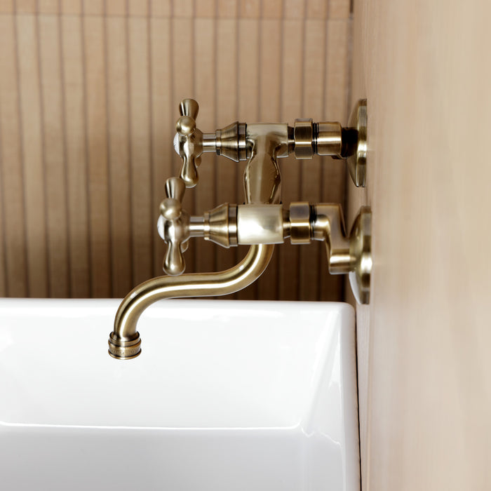 Kingston Heirloom KS2113AX - Kingston Double-Handle 2-Hole Wall Mount Bathroom Faucet, Antique Brass