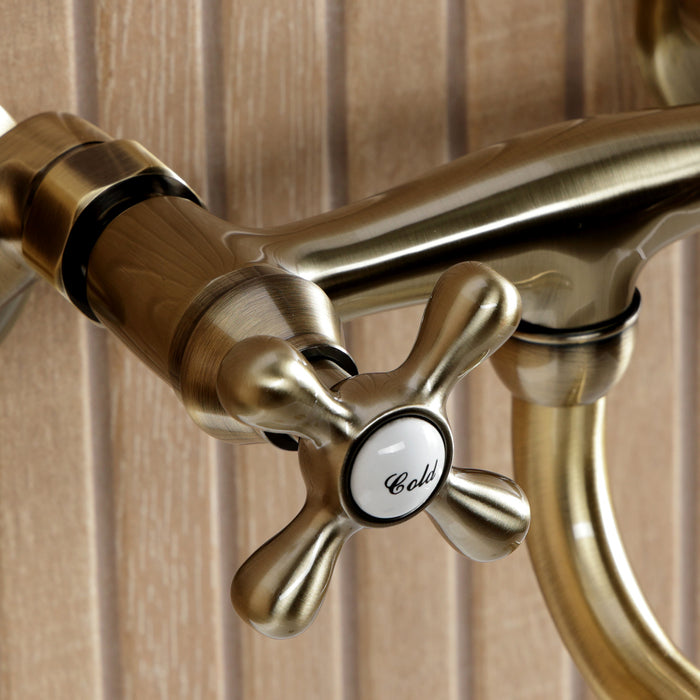 Kingston Heirloom KS2113AX - Kingston Double-Handle 2-Hole Wall Mount Bathroom Faucet, Antique Brass